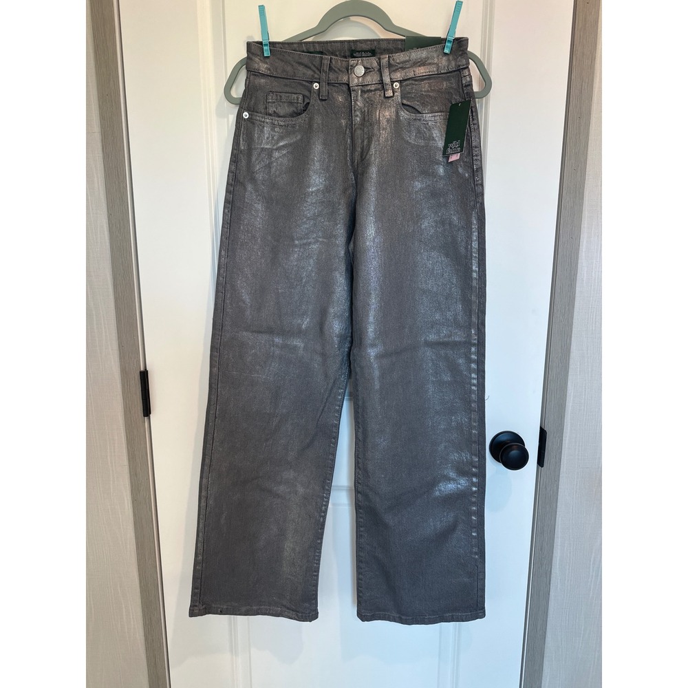 Wild Fable Womens Metallic Silver High-Rise Baggy Jeans Size 2/R 31.5 Inseam NWT